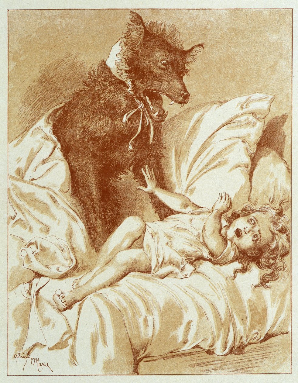 Rödluvan - i "Sagorna" av Charles Perrault, illustrationer av Adrien Marie av Adrien Emmanuel Marie