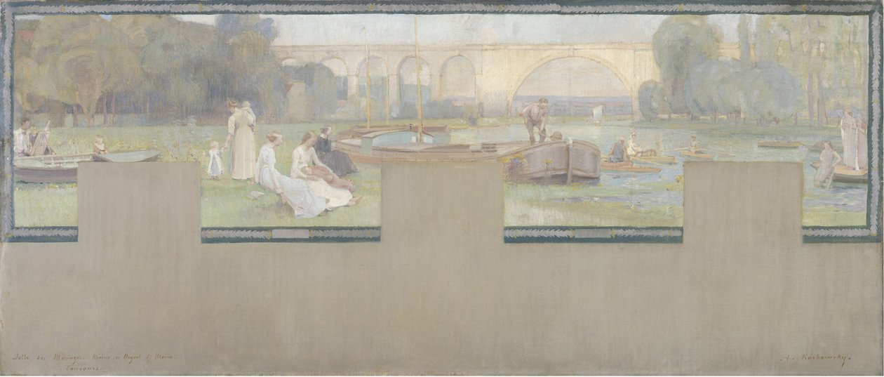 Skiss till stadshuset i Nogent-sur-Marne: Le repos - la navigation, våren 1889 (olja på duk) av Adrien Karbowsky