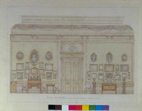 Salon des Pastels i Jacques Doucets lägenhet (akvarell på papper) av Adrien Karbowsky