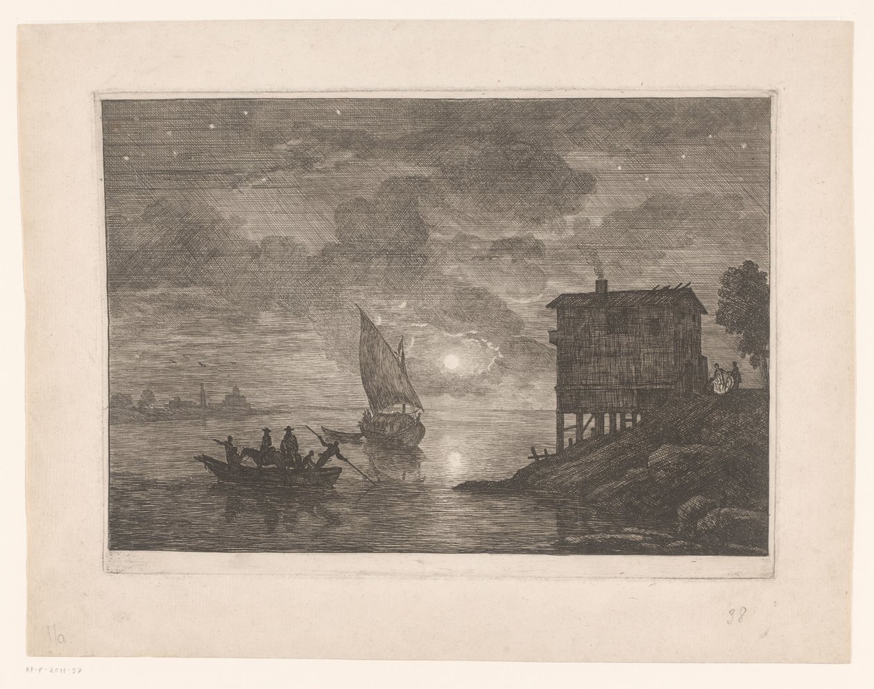 Färja på natten le baco av Adrien Manglard (attributed to)