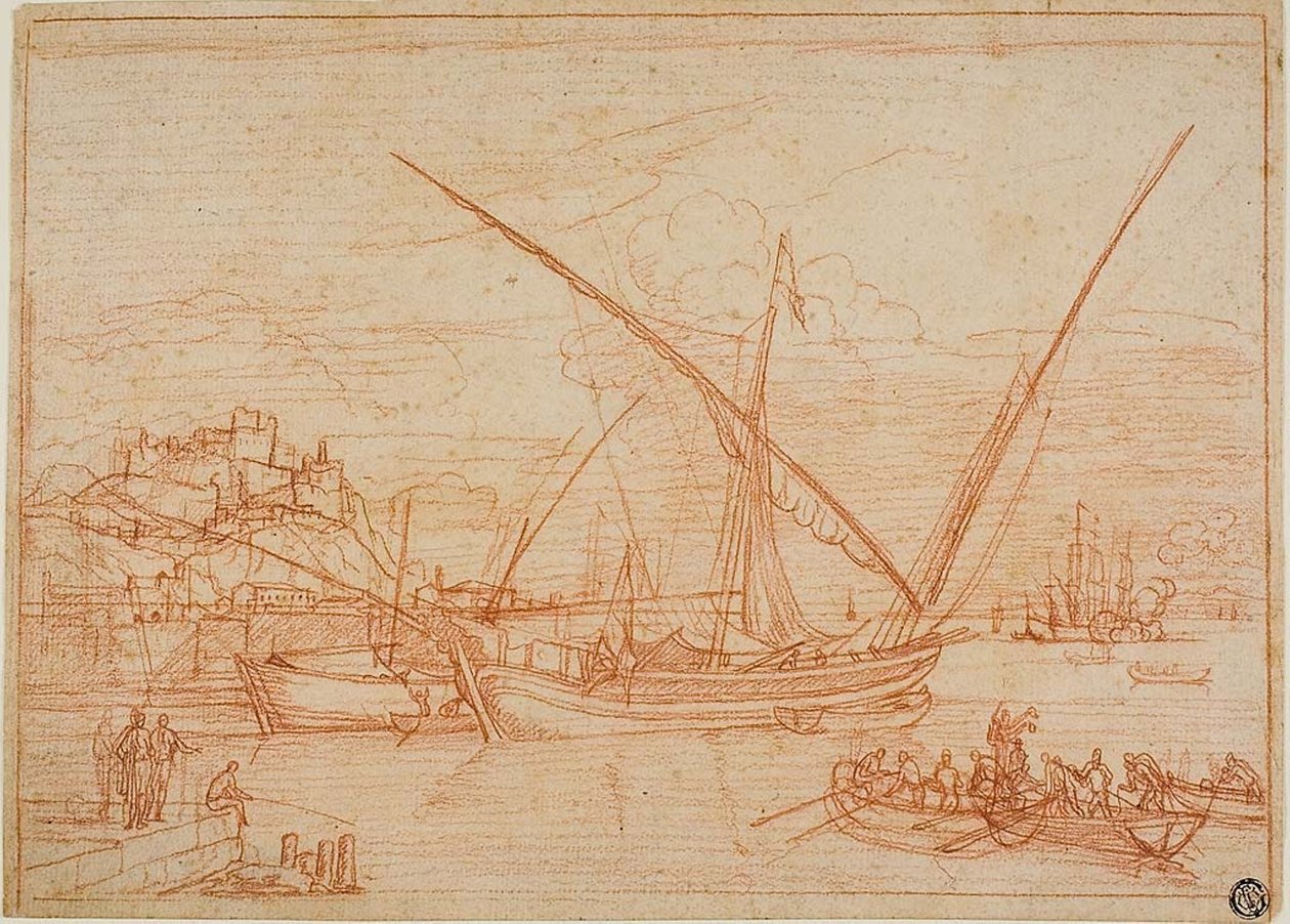 Utsikt över en hamn: Fartyg i en hamn av Adrien Manglard