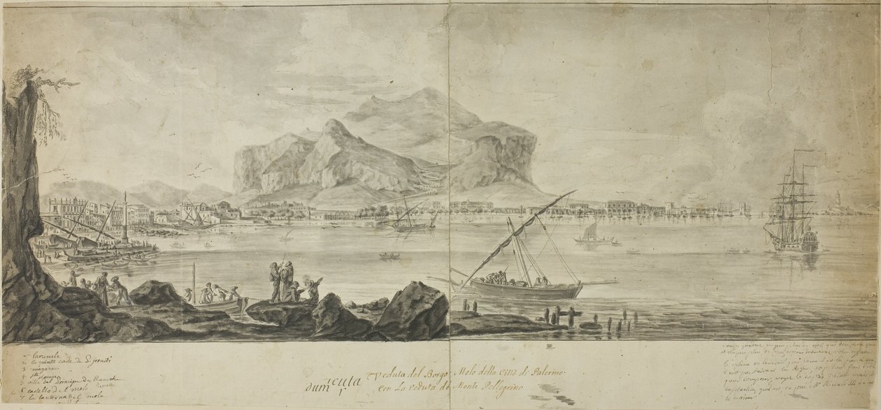 Utsikt över staden och hamnen i Palermo med utsikt över Monte Pellegrino av Adrien Manglard