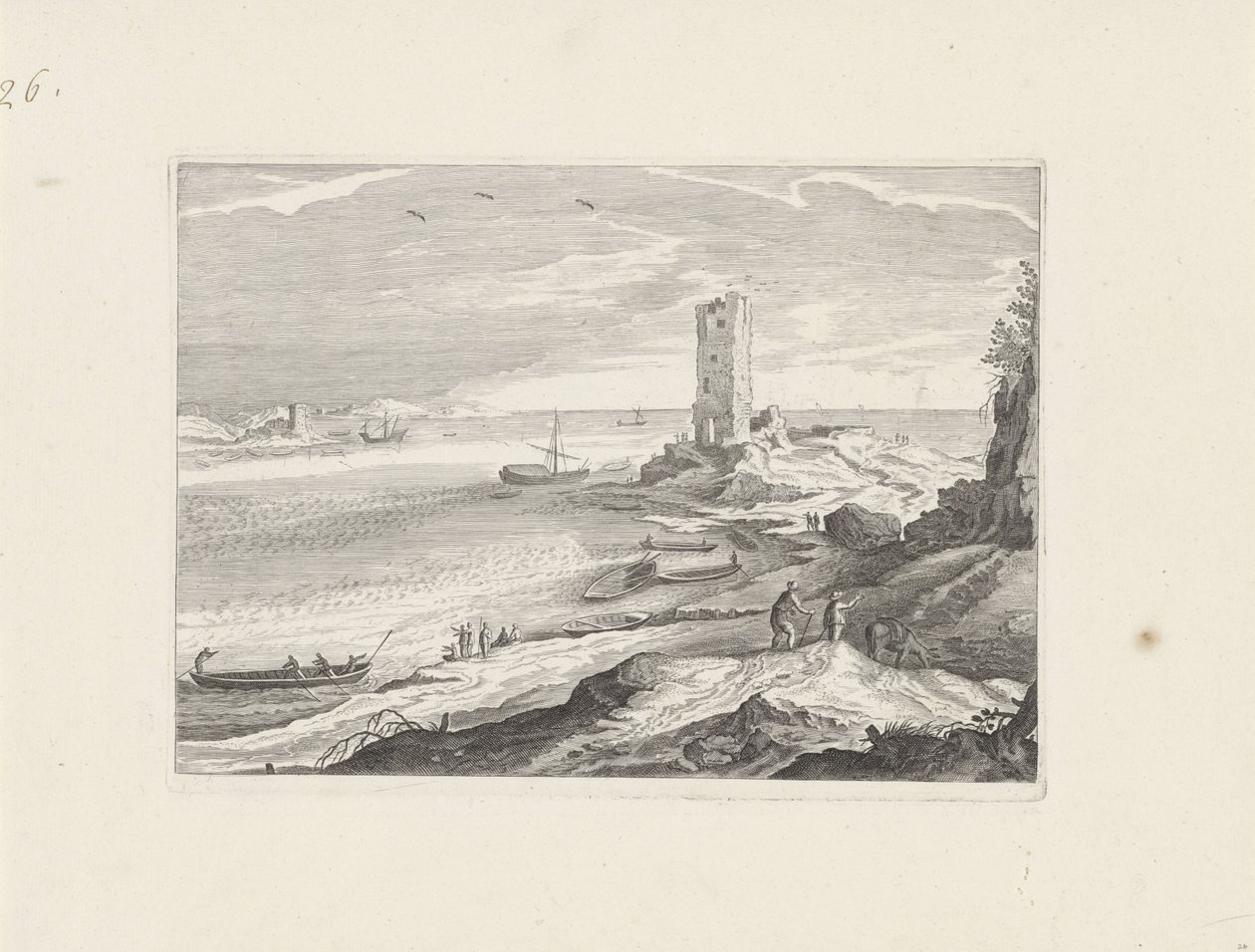 Havslandskap med ruinen av ett torn av Aegidius Sadeler (II) (attributed to)