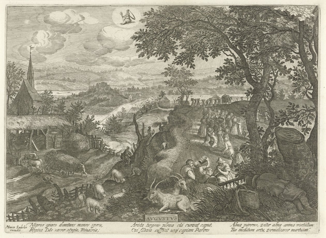 augusti Avgvstvs (titel på objekt) De tolv månaderna (serietitel) av Egidius  Sadeler (II)