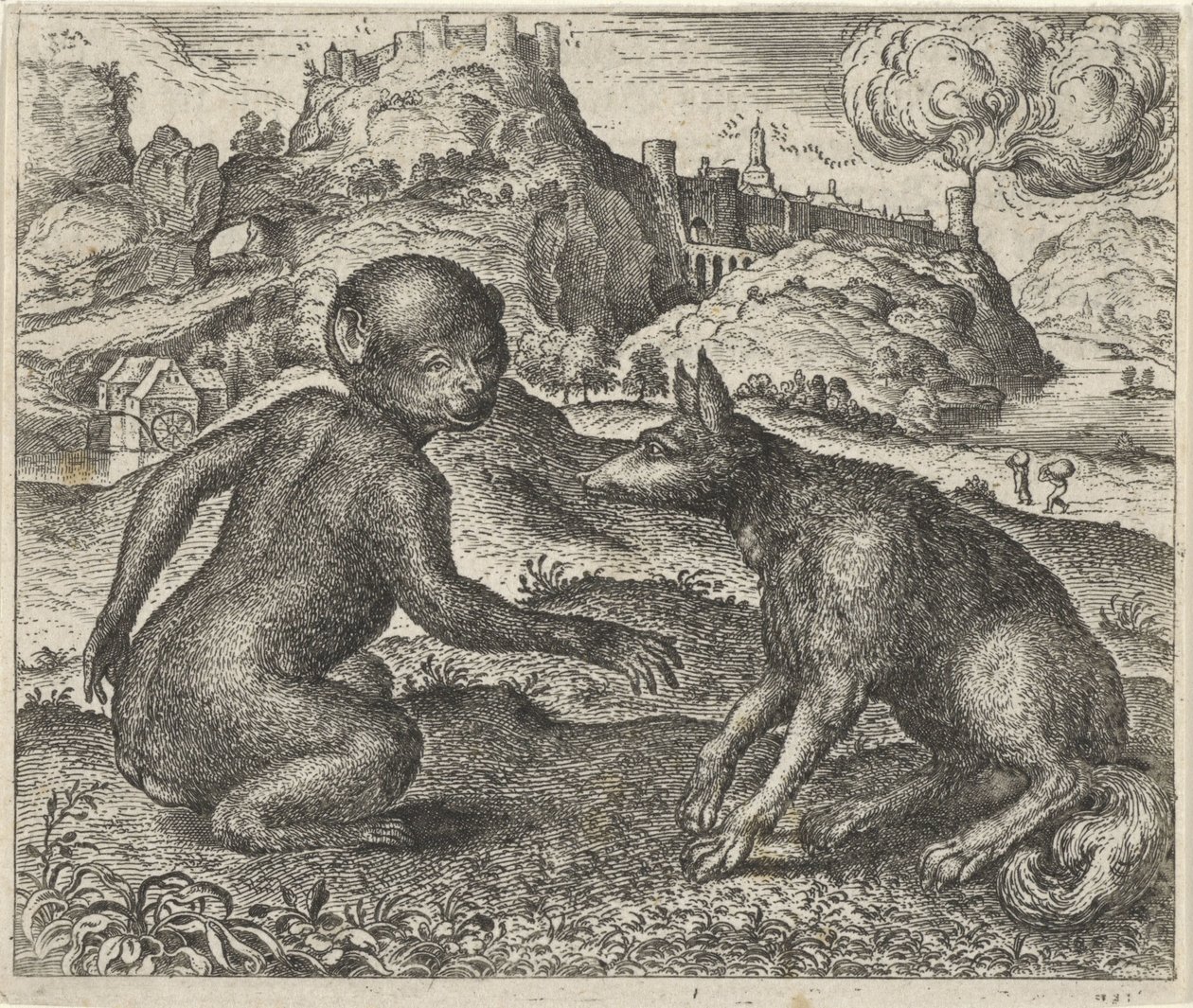 Fabel om apan och räven av Egidius  Sadeler (II)