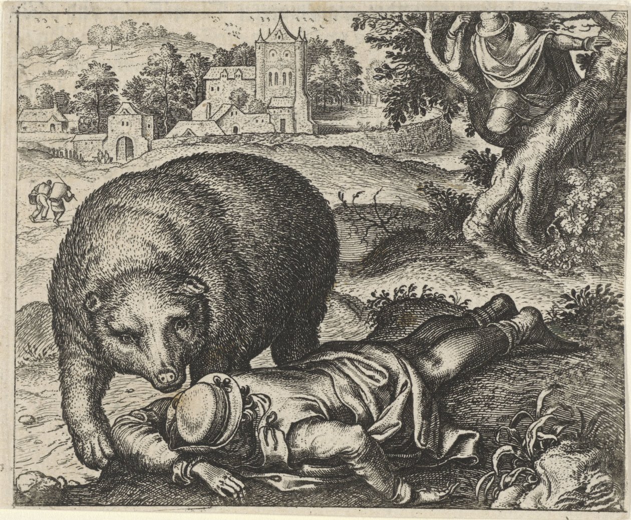 Fabel om björnen och de två resenärerna av Egidius  Sadeler (II)