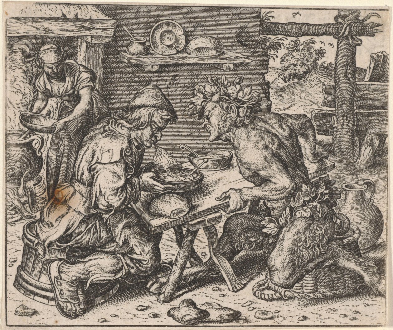 Fabel om bonden och satyren av Egidius  Sadeler (II)