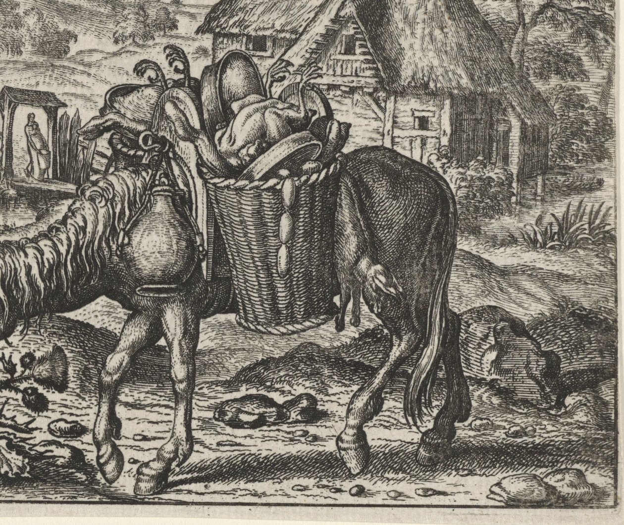 Fabel om åsnan lastad med delikatesser av Egidius  Sadeler (II)