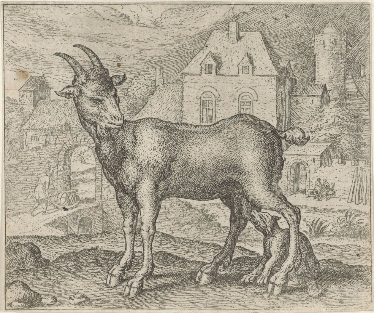 Fabel om geten och den unga vargen av Egidius  Sadeler (II)