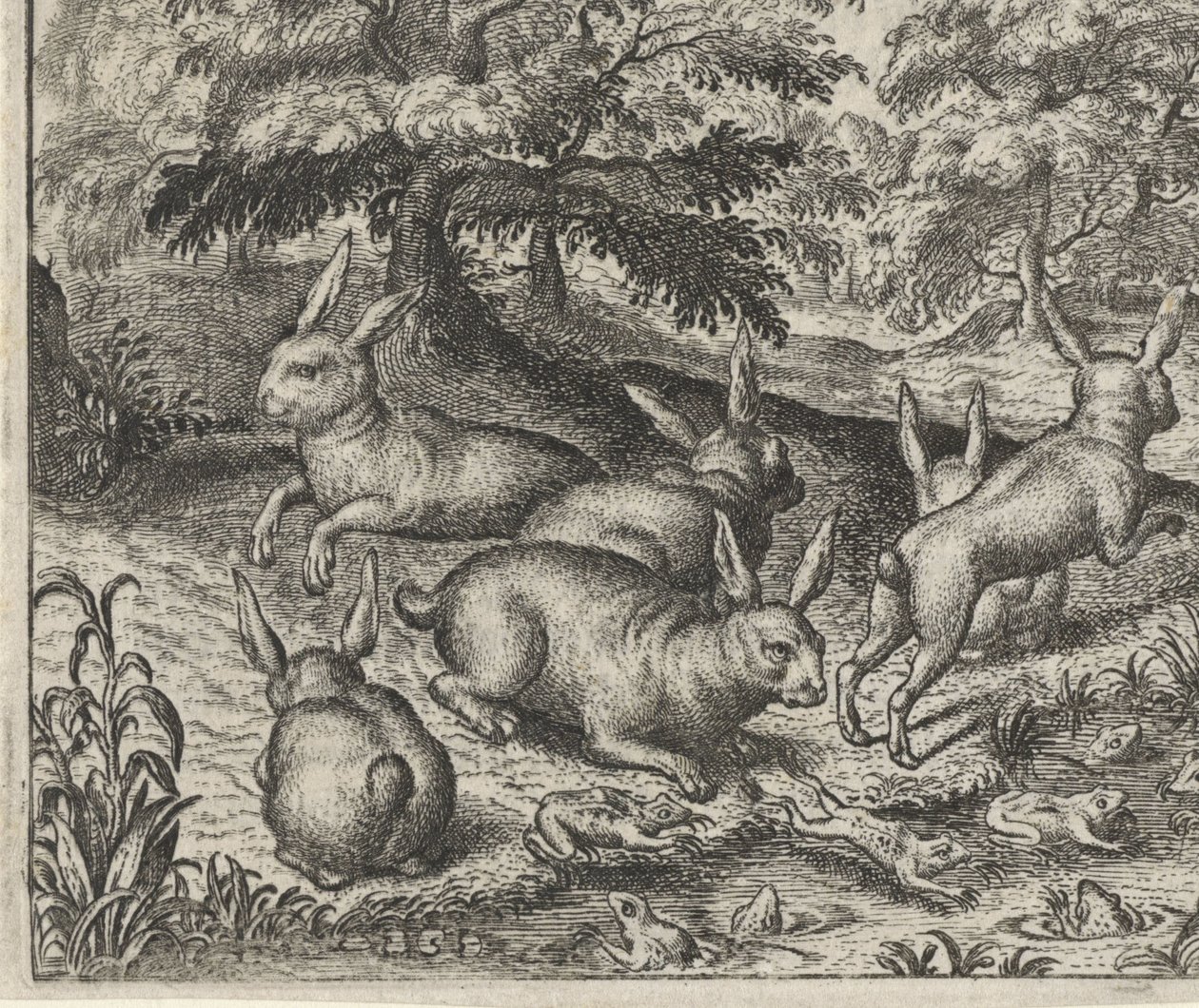 Fabel om hararna och grodorna av Egidius  Sadeler (II)