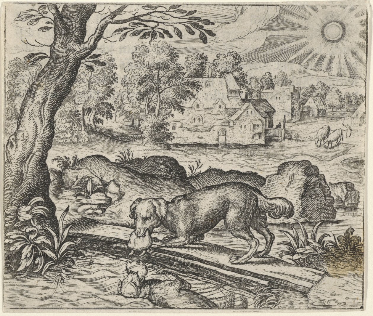 Fabel om hunden och hans reflektion av Egidius  Sadeler (II)