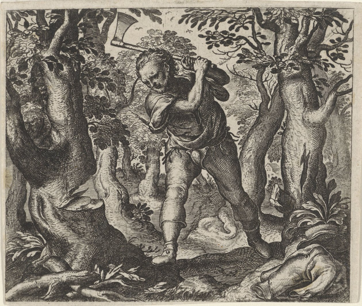 Fabel om vedhuggaren och skogen av Egidius  Sadeler (II)