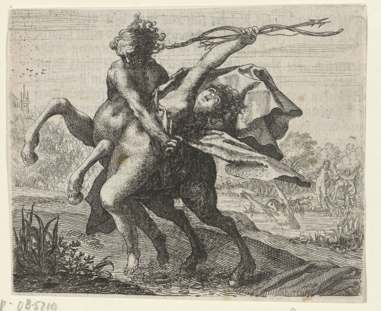 Fabel om kidnappningen av en kvinna av en kentaur av Egidius  Sadeler (II)