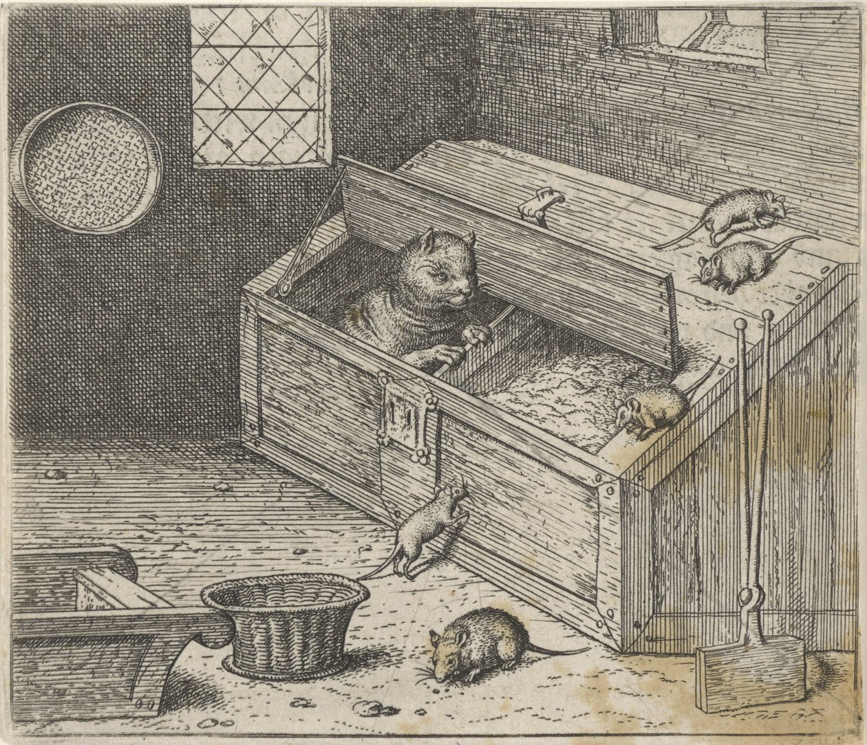 Fabel om den gamla katten och mössen av Egidius  Sadeler (II)