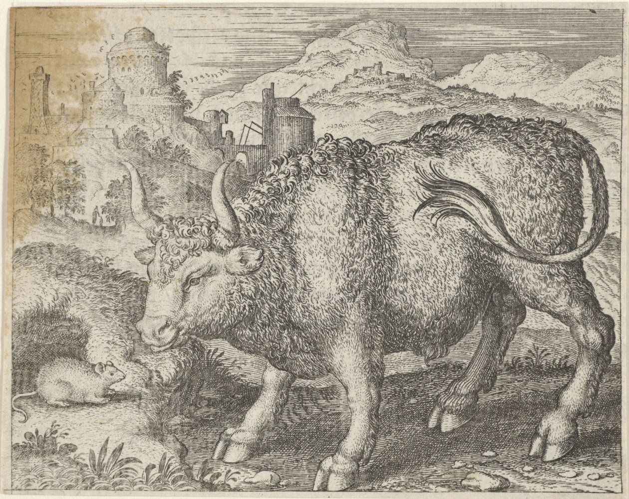 Fabel om tjuren och musen av Egidius  Sadeler (II)