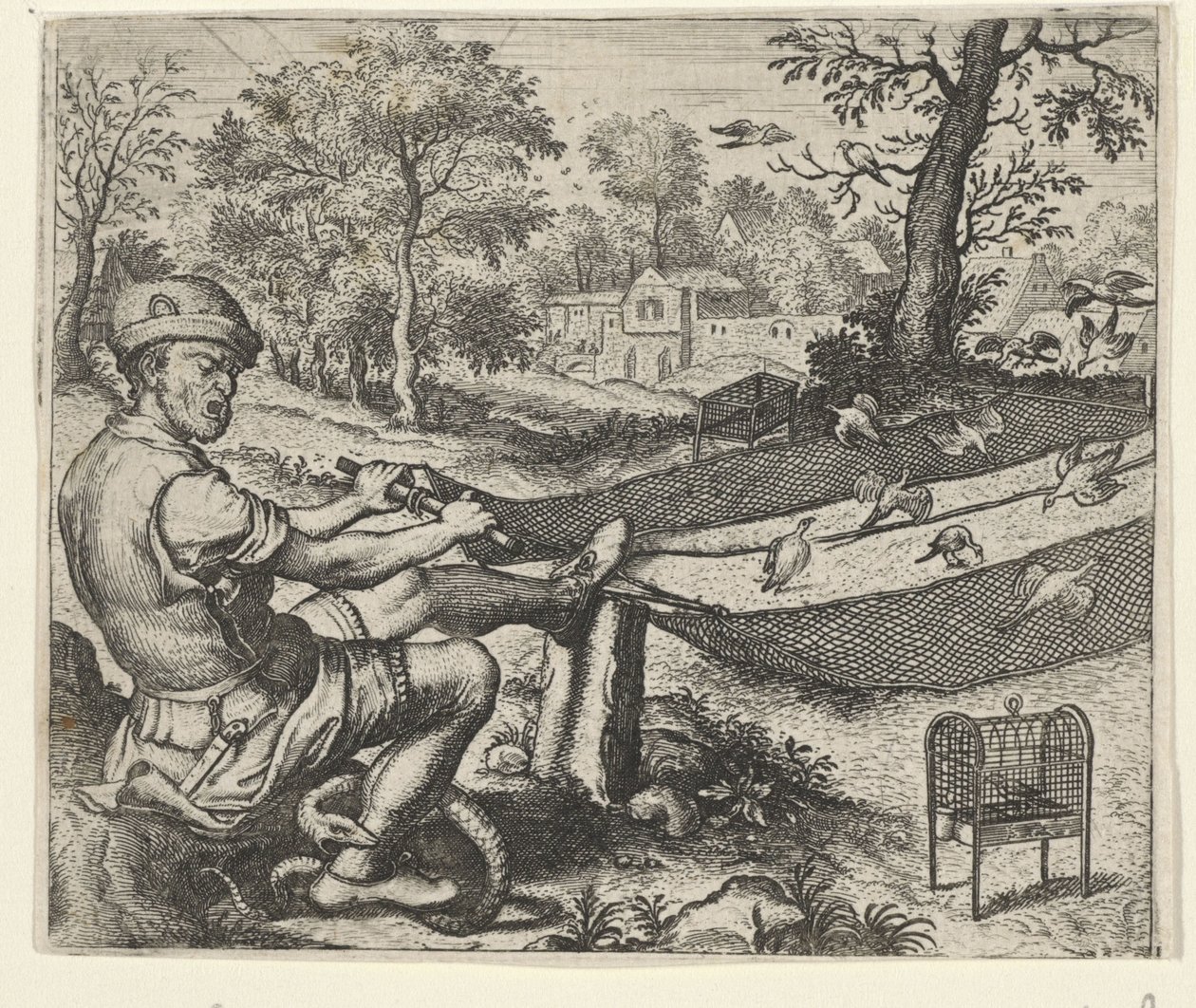 Fabel om fågelfångaren och ormen av Egidius  Sadeler (II)