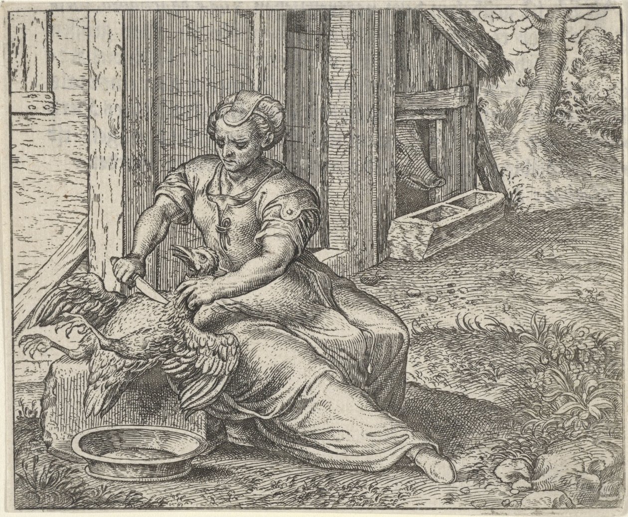 Fabel om kvinnan och hönan av Egidius  Sadeler (II)