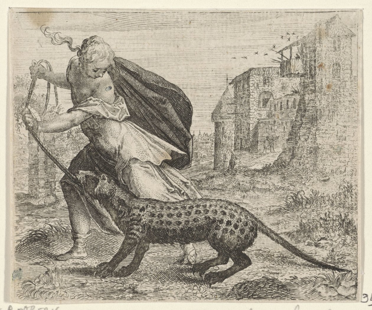 Fabel om kvinnan med en civetkatt av Egidius  Sadeler (II)