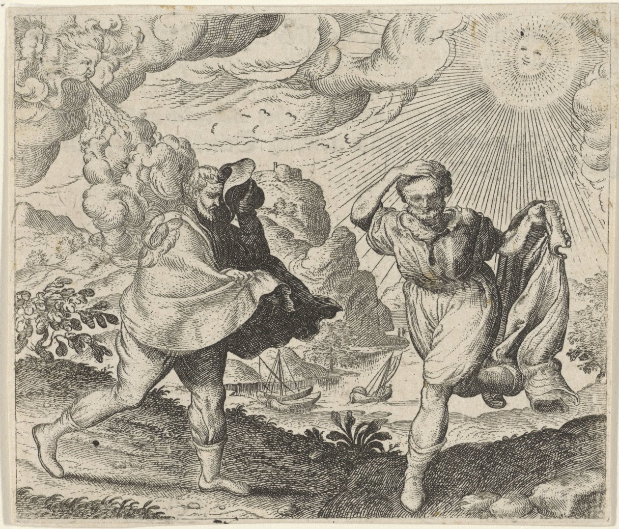 Fabel om vinden, solen och vandrare av Egidius  Sadeler (II)