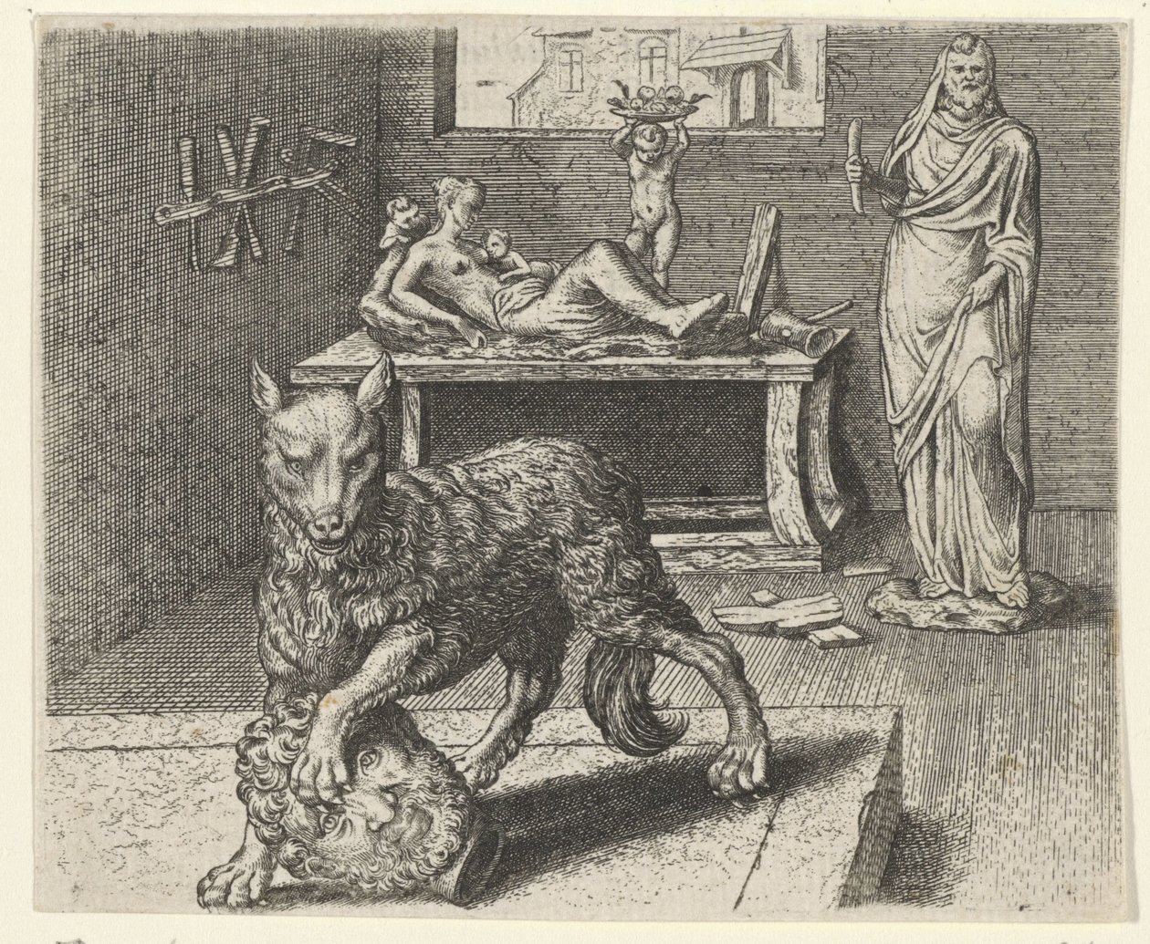 Fabel om vargen och statyn av Egidius  Sadeler (II)