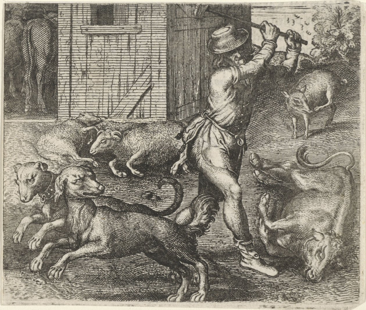 Fabel om en bonde och hans hundar av Egidius  Sadeler (II)