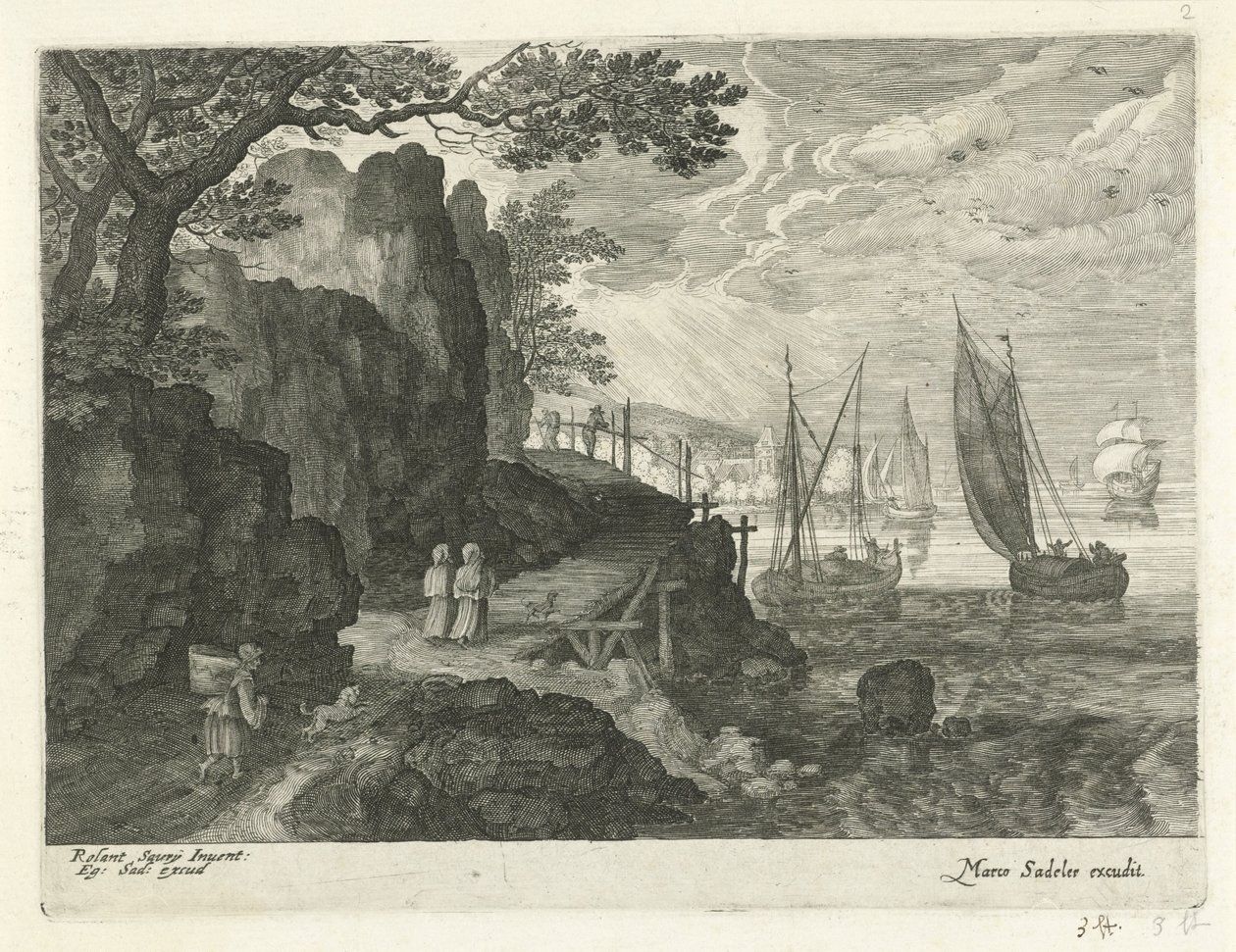 Utsikt över en hamn Landskap från Tyrolen (serietitel) av Egidius  Sadeler (II)