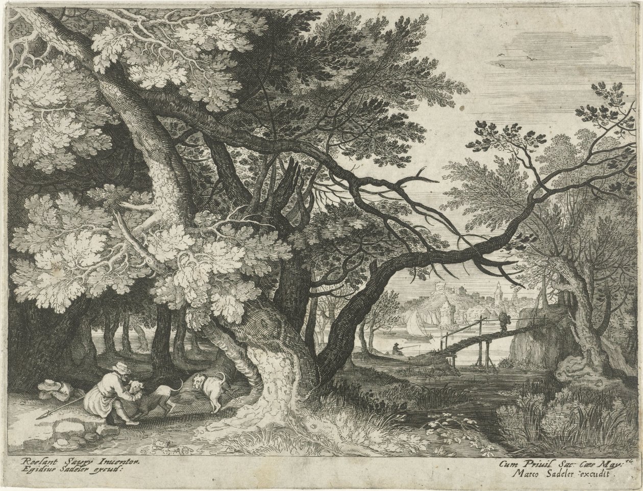 Landskap med två jägare Landskap från Tyrolen (serietitel) av Egidius  Sadeler (II)