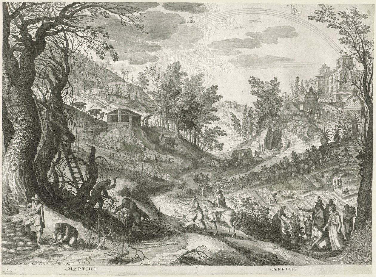 mars och april De tolv månaderna i sex italienska landskap (serietitel) av Egidius  Sadeler (II)