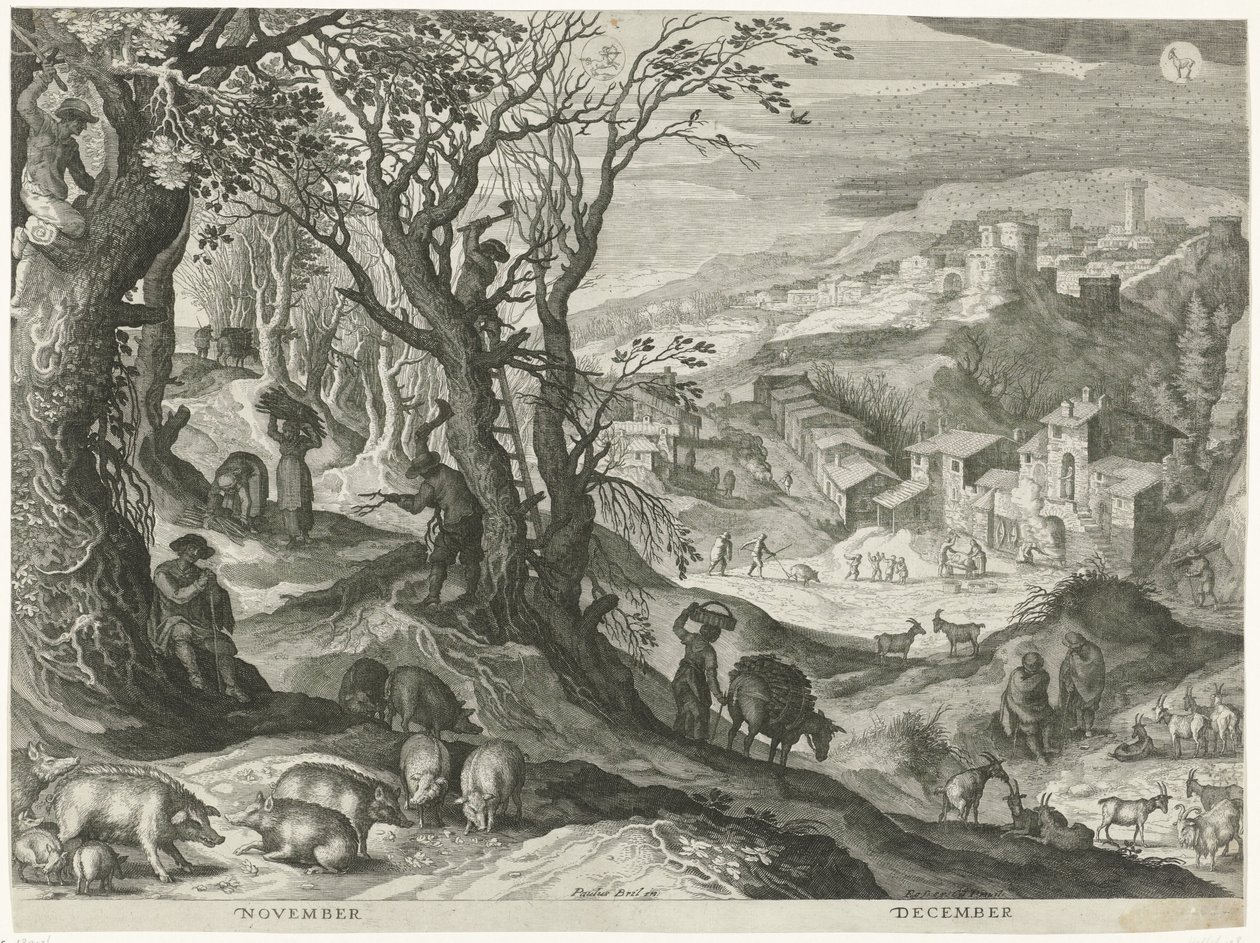 november och december De tolv månaderna i sex italienska landskap (serietitel) av Egidius  Sadeler (II)
