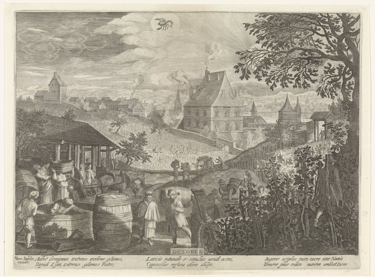 oktober (titel på objekt) De tolv månaderna (serietitel) av Egidius  Sadeler (II)