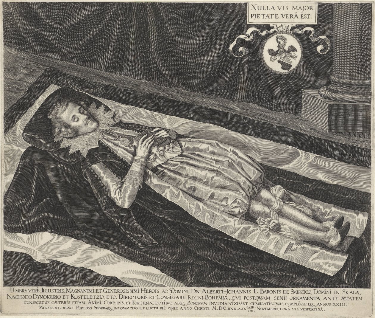 Porträtt av Albert-Johannes, baron van Smirzicz på sin dödsbädd av Egidius  Sadeler (II)