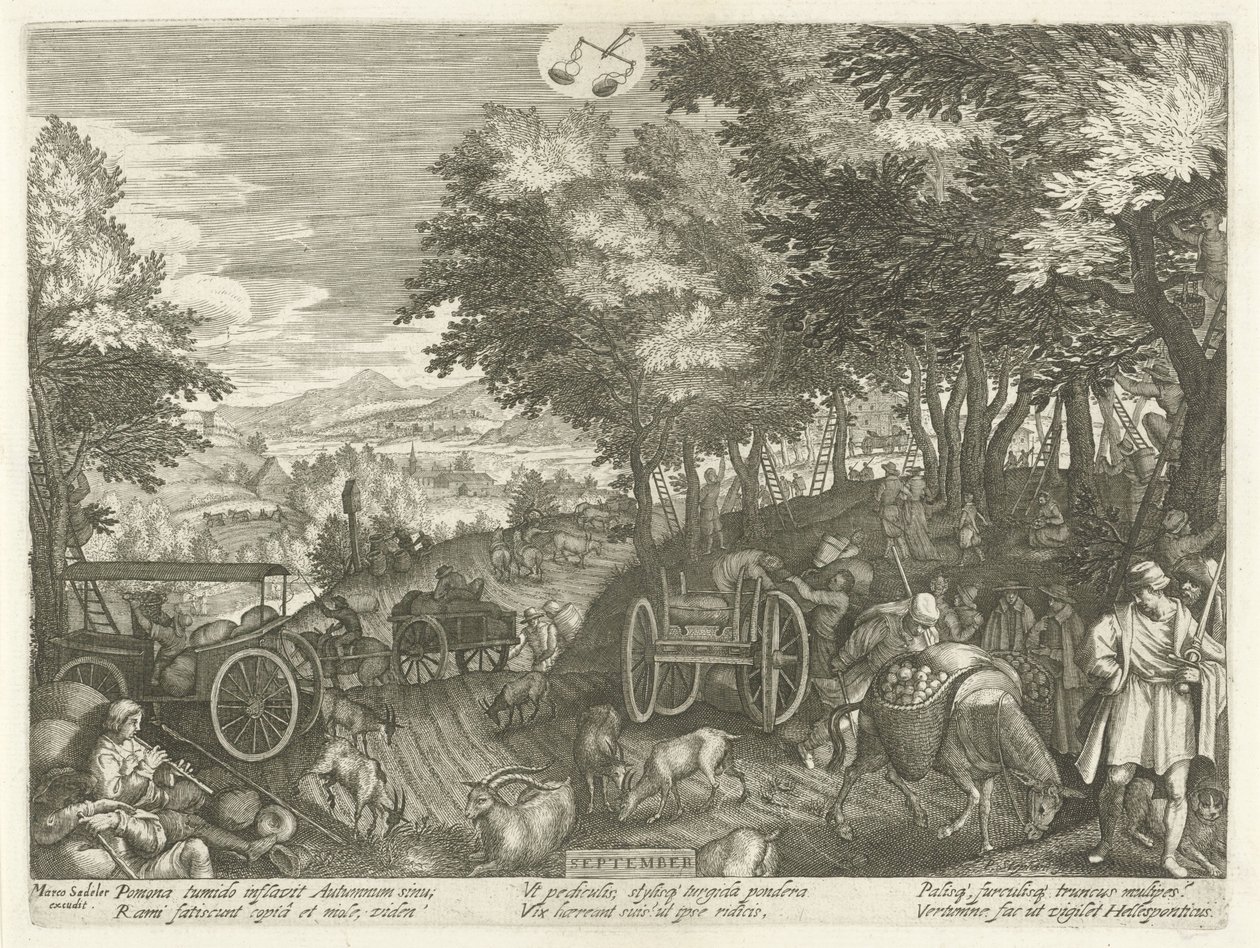 september (titel på objekt) De tolv månaderna (serietitel) av Egidius  Sadeler (II)