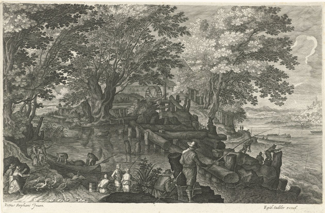 Vattenkvarn på en ö Åtta landskap i Böhmen (serietitel) av Egidius  Sadeler (II)