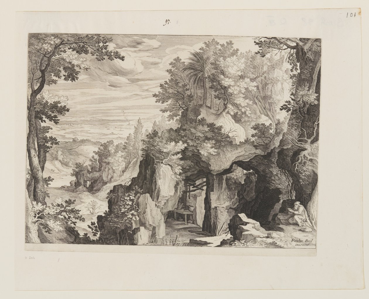 Bergslandskap med en eremit av Aegidius Sadeler II