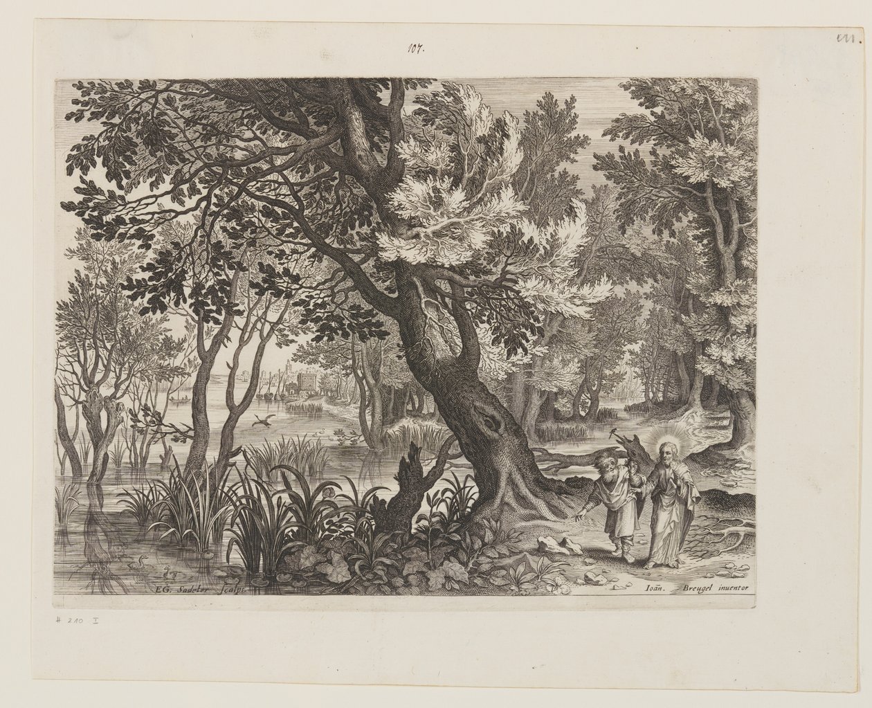 Riverscape med The Temptation of Christ (Kristi frestelse) av Aegidius Sadeler II