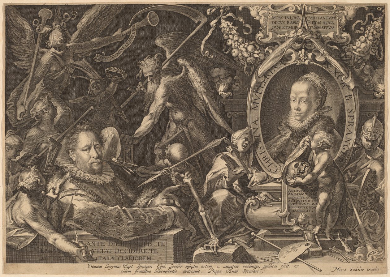 Bartholomaeus Spranger och hans avlidna hustru Christina Muller av Aegidius Sadeler II, after Bartholomaeus Spranger