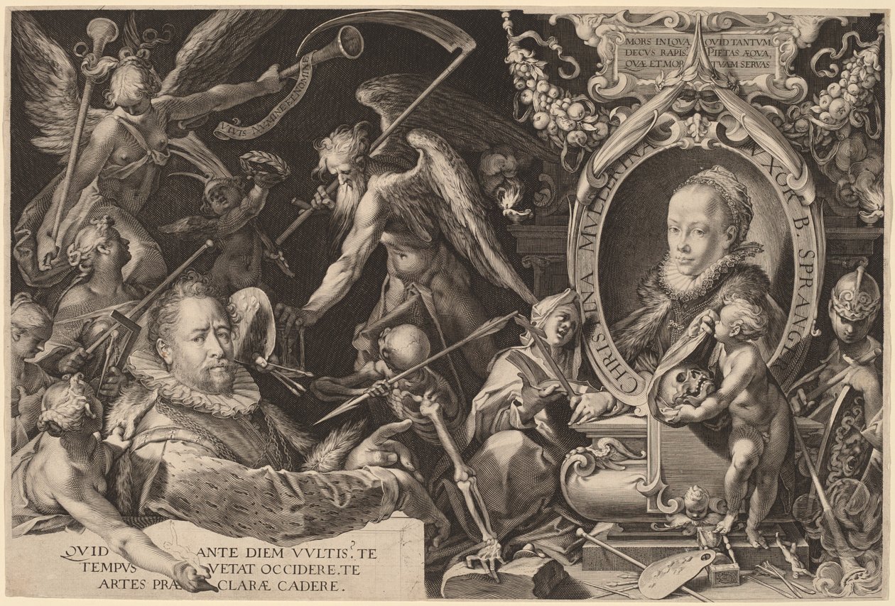 Bartholomaeus Spranger och hans avlidna hustru Christina Muller av Aegidius Sadeler II, after Bartholomaeus Spranger