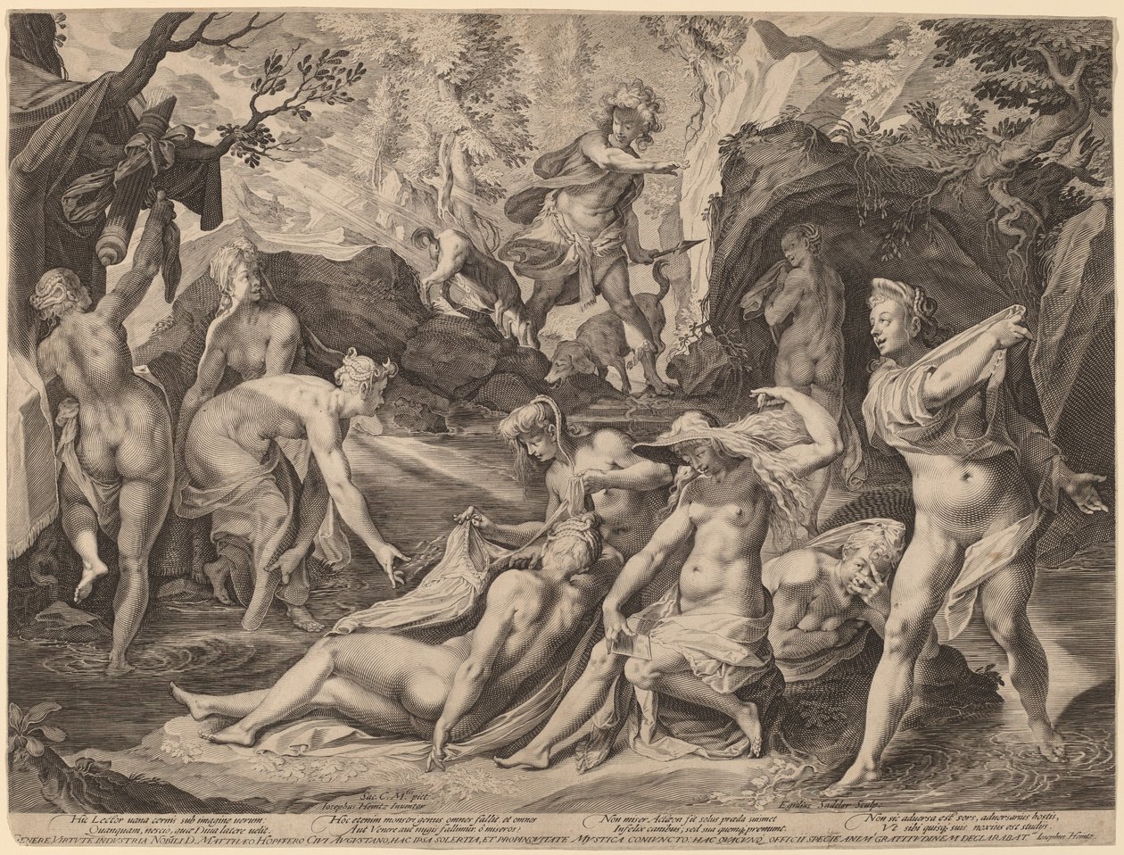 Diana förvånad av Actaeon av Aegidius Sadeler II after Joseph Heintz the Elder