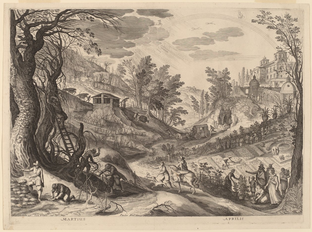 mars och april av Aegidius Sadeler II after Paul Bril