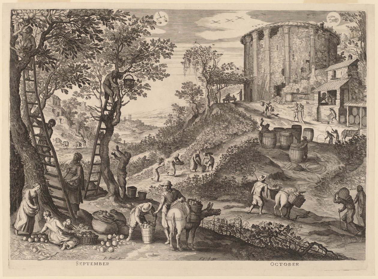 september och oktober av Aegidius Sadeler II after Paul Bril