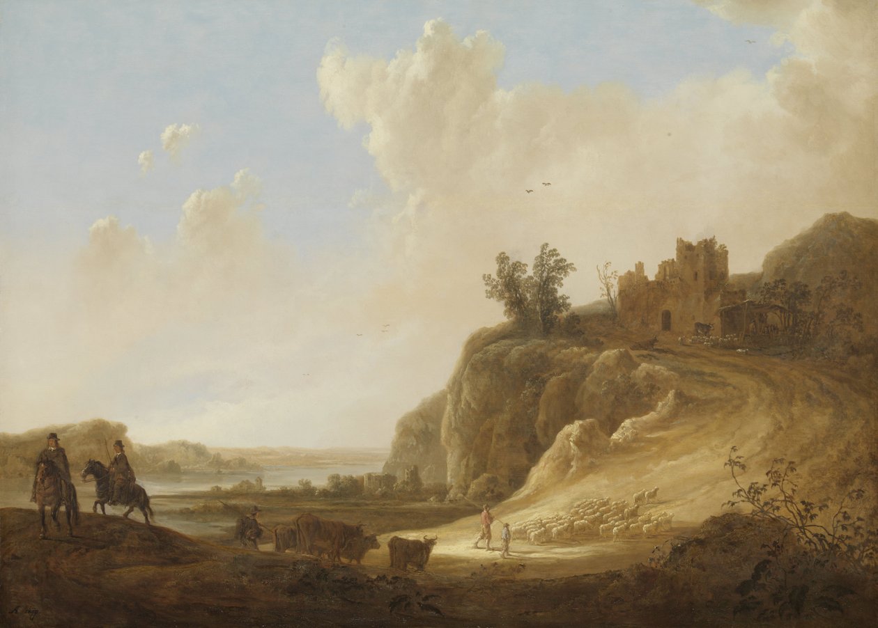 Bergachtig landschap met kasteelruïne av Aelbert Cuyp