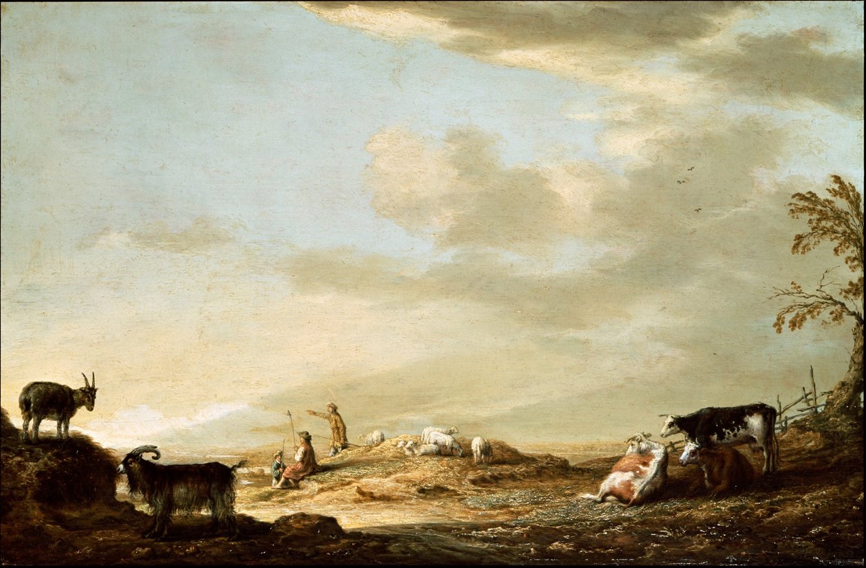 Landskap med nötkreatur och figurer av Aelbert Cuyp