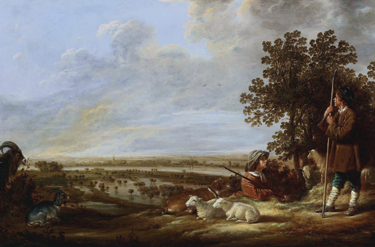 Landschap met twee herders en hun dieren av Aelbert Cuyp