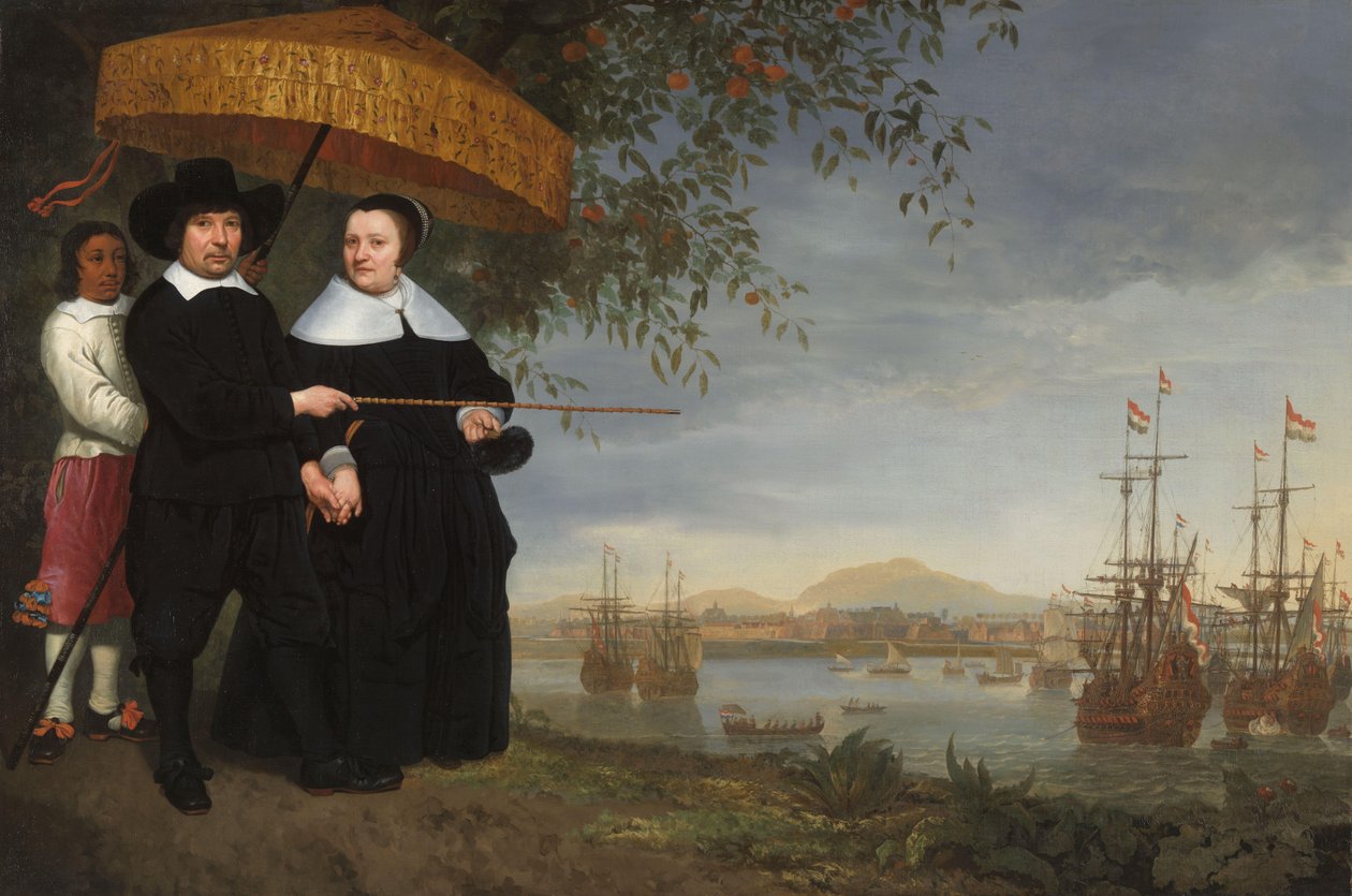 VOC Senior Merchant med sin fru och en förslavad tjänare av Aelbert Cuyp (circle of)