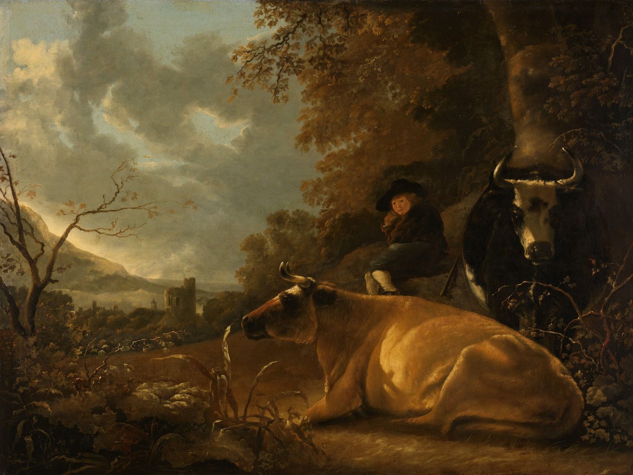 Landskap med kor och en ung herde av Aelbert Cuyp (manner of)