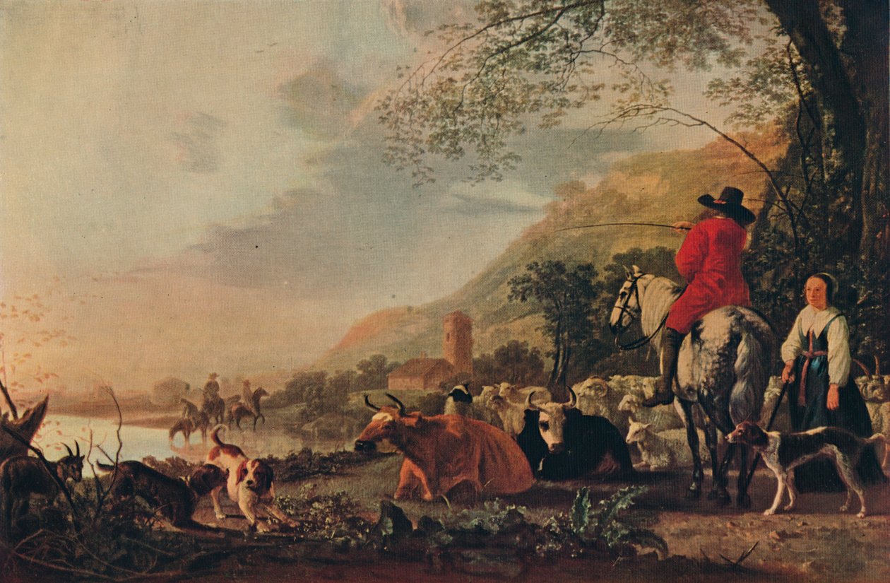 Ett kuperat landskap med figurer, c1655 av Aelbert Cuyp