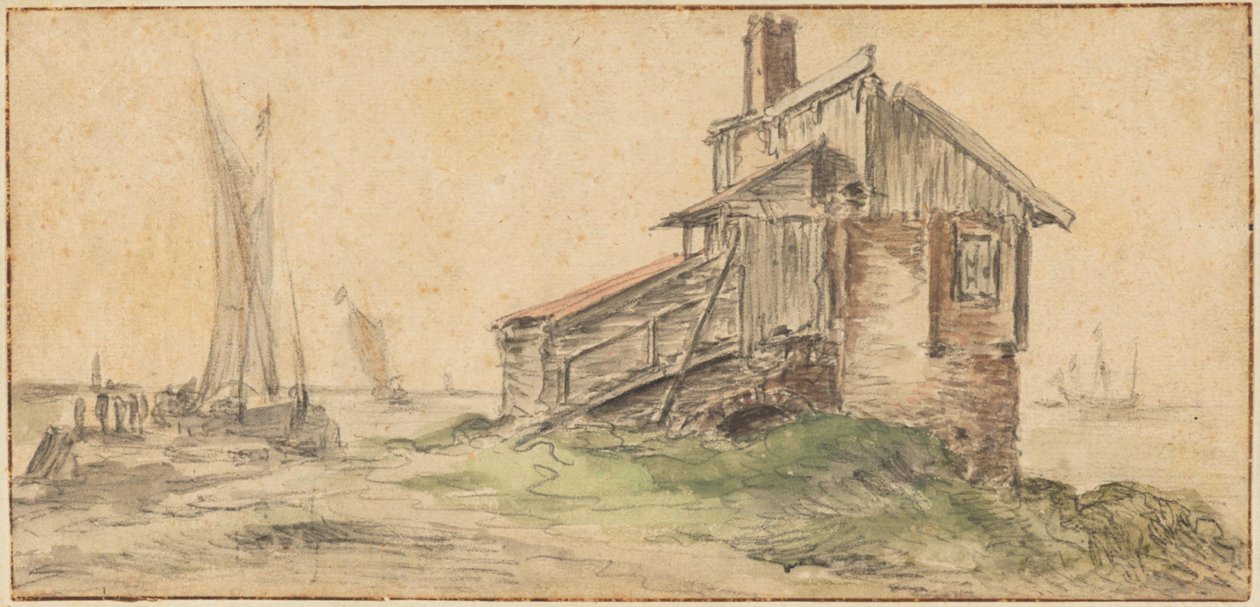 En byggnad vid vattnet av Aelbert Cuyp