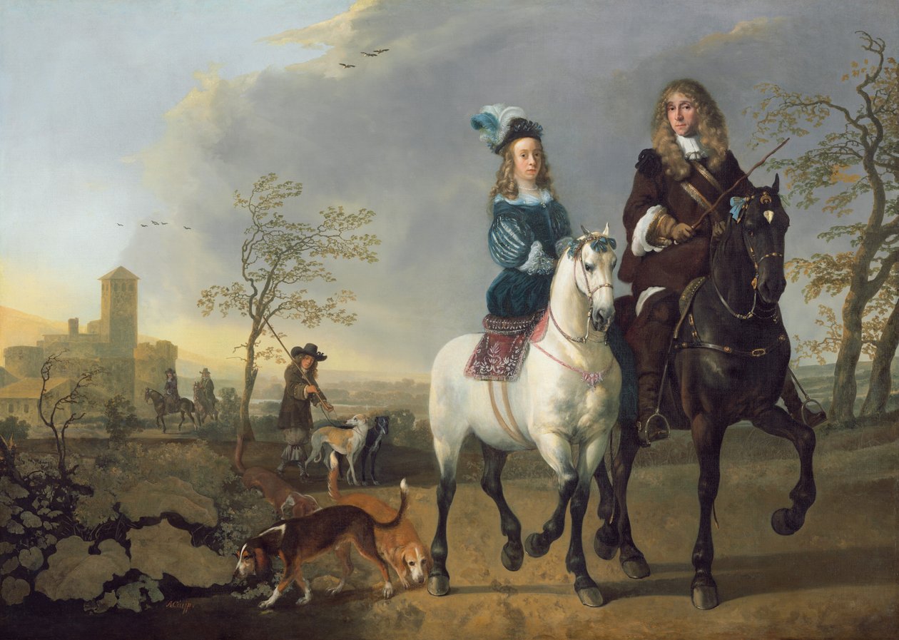 Dam och herre till häst, ca. 1655, omarbetad 16601665. av Aelbert Cuyp
