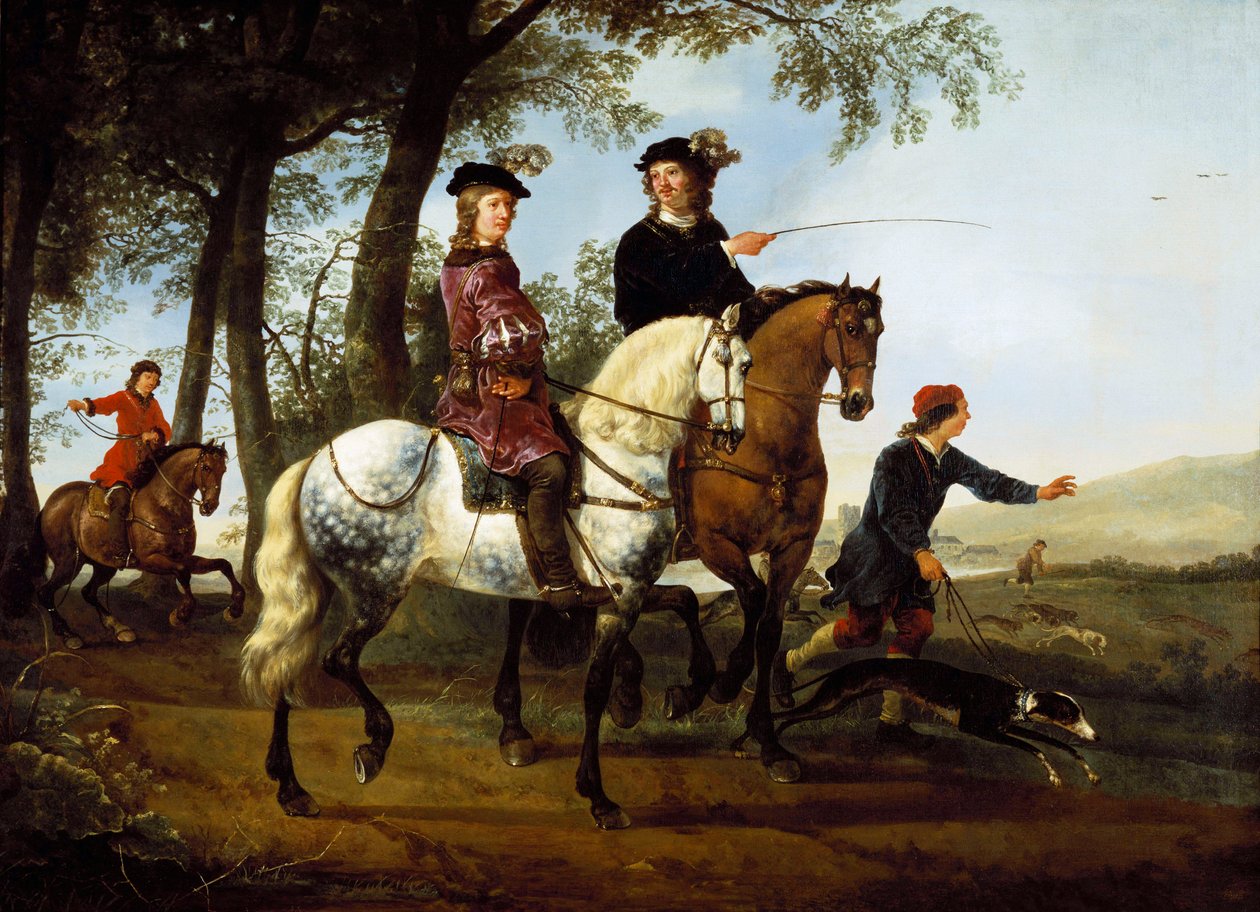 Landskap med idrottsmän som ger sig ut på jakt, tidigt 1650-tal av Aelbert Cuyp