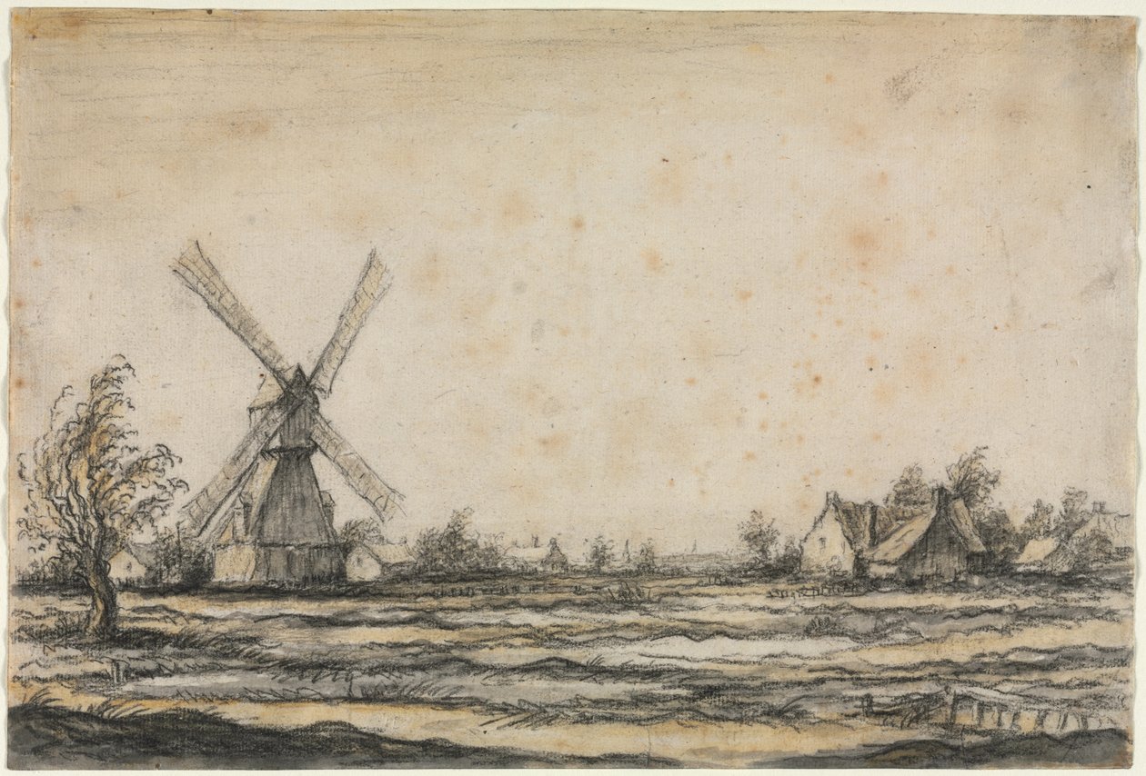Landskap med en väderkvarn nära en bondgård, 1642-1644. av Aelbert Cuyp